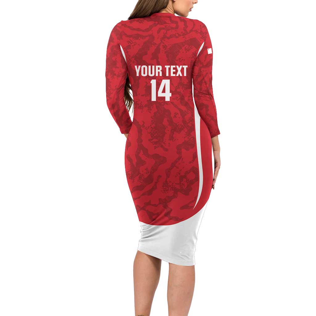 Malta Football Custom Long Sleeve Bodycon Dress Come One Reds - Wonder Print Shop