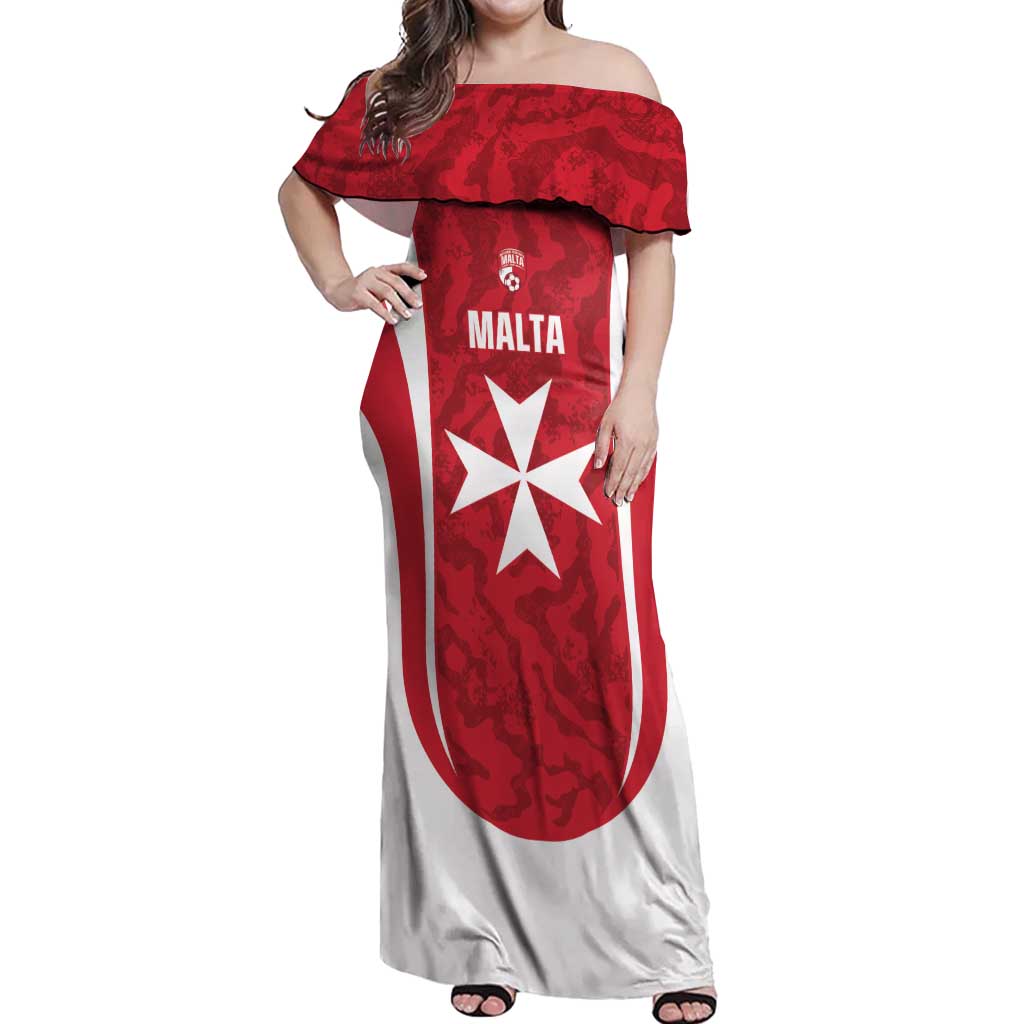Malta Football Custom Off Shoulder Maxi Dress Come One Reds - Wonder Print Shop
