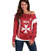 Malta Football Custom Off Shoulder Sweater Come One Reds - Wonder Print Shop