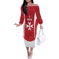 Malta Football Custom Off The Shoulder Long Sleeve Dress Come One Reds - Wonder Print Shop