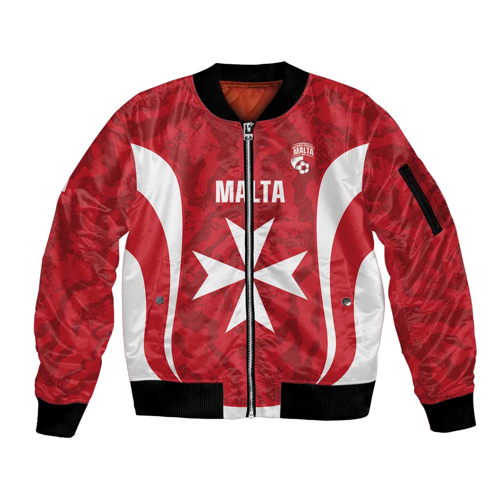 Malta Football Custom Sleeve Zip Bomber Jacket Come One Reds - Wonder Print Shop