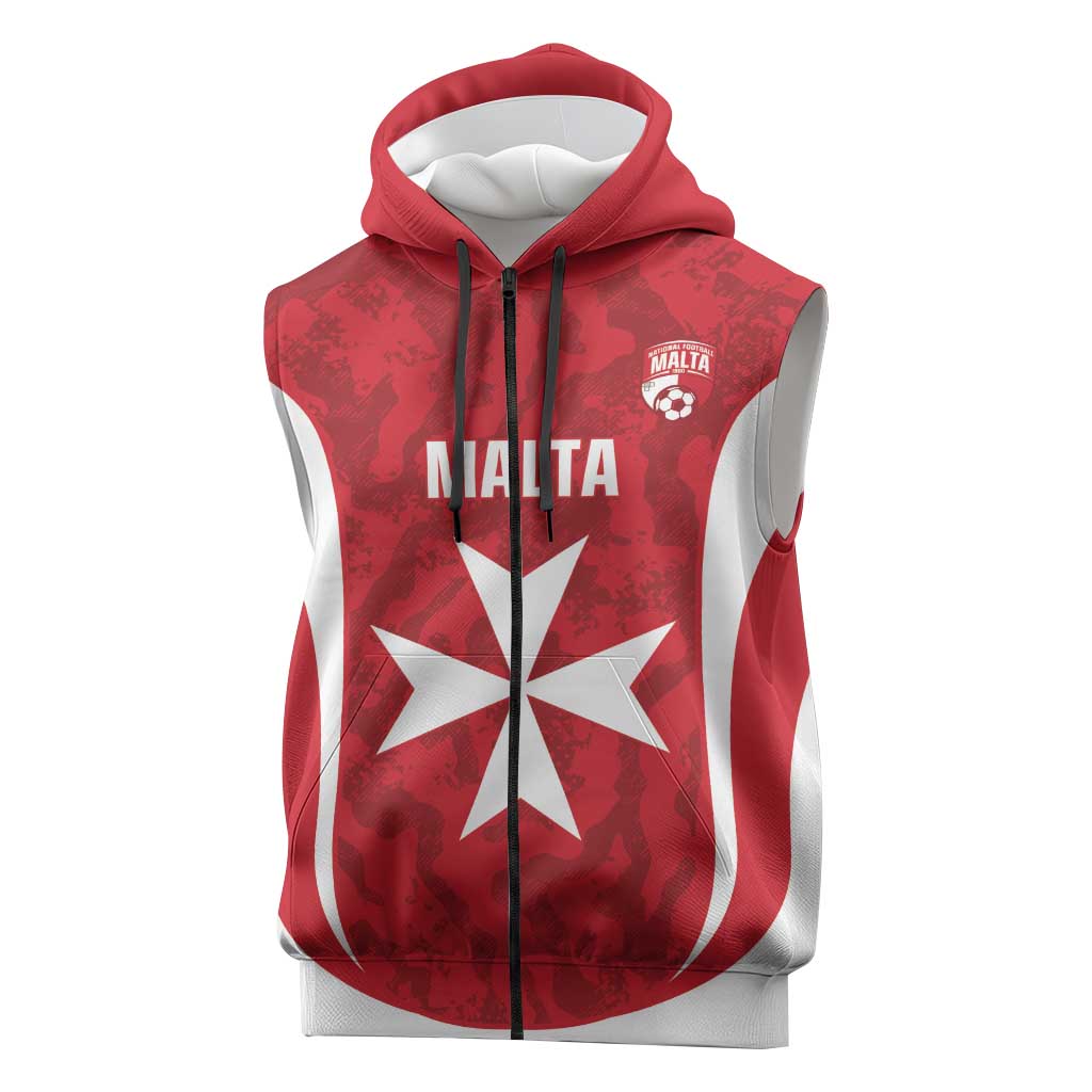 Malta Football Custom Sleeveless Zip Hoodie Come One Reds - Wonder Print Shop