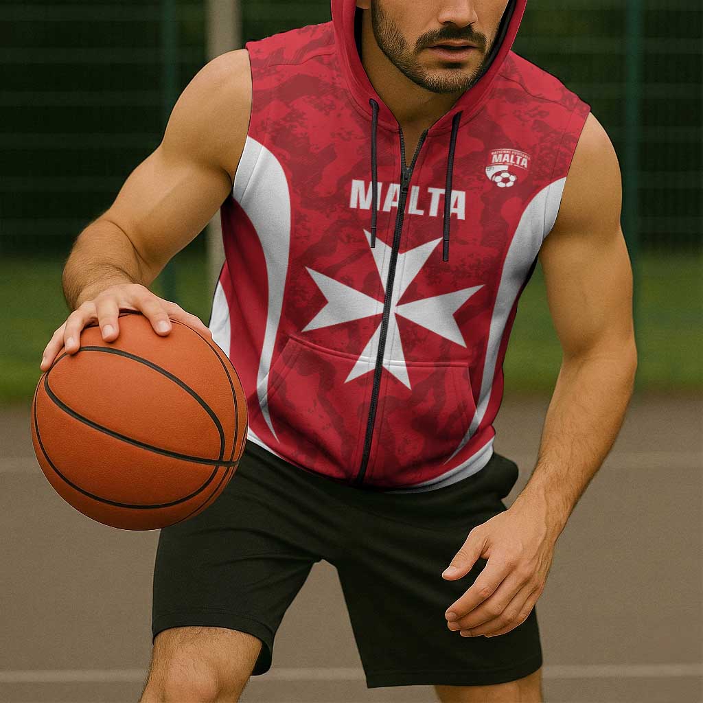 Malta Football Custom Sleeveless Zip Hoodie Come One Reds - Wonder Print Shop