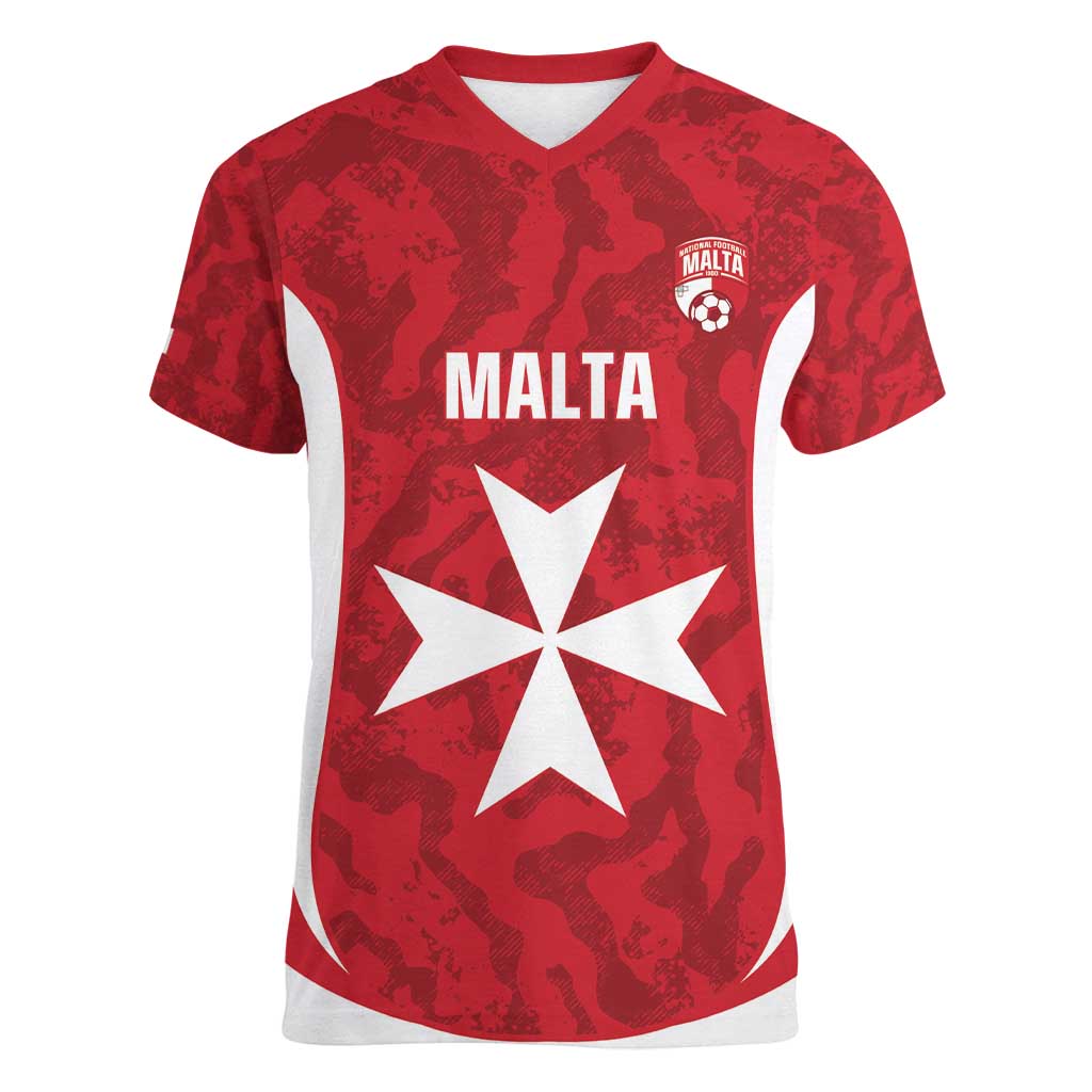 Malta Football Custom Women V-Neck T-Shirt Come One Reds - Wonder Print Shop