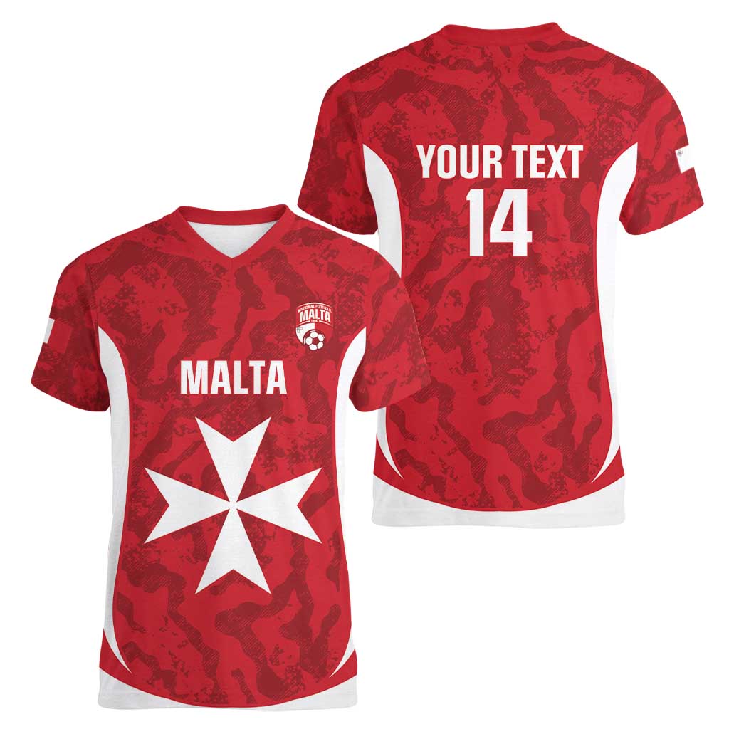 Malta Football Custom Women V-Neck T-Shirt Come One Reds - Wonder Print Shop