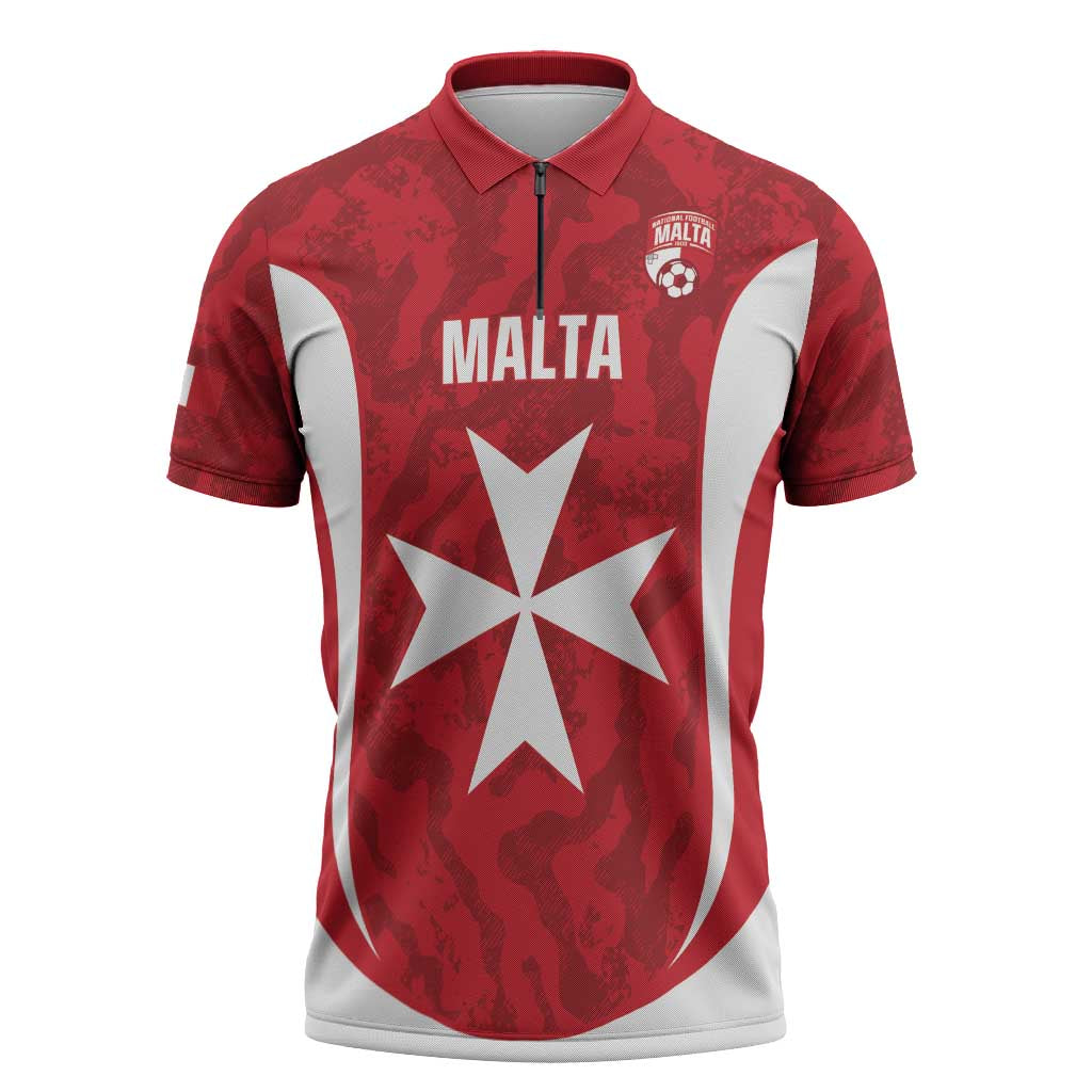 Malta Football Custom Zipper Polo Shirt Come One Reds - Wonder Print Shop