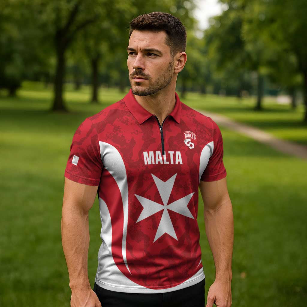 Malta Football Custom Zipper Polo Shirt Come One Reds - Wonder Print Shop