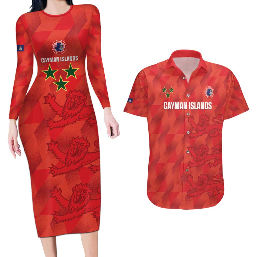 Custom Cayman Islands Football Couples Matching Long Sleeve Bodycon Dress and Hawaiian Shirt 2025 Go Champions