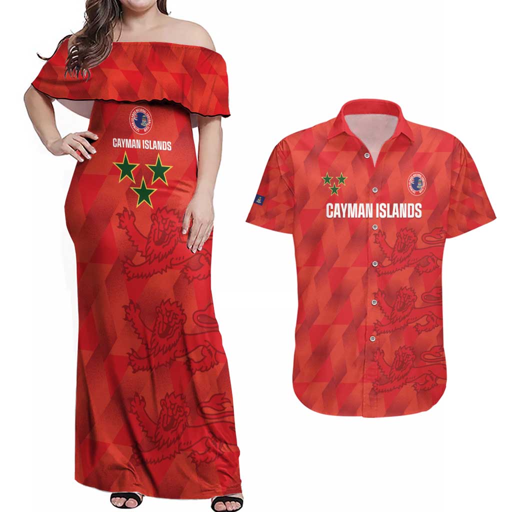 Custom Cayman Islands Football Couples Matching Off Shoulder Maxi Dress and Hawaiian Shirt 2025 Go Champions