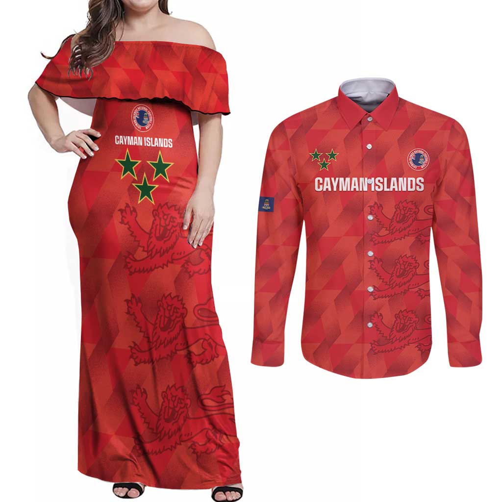 Custom Cayman Islands Football Couples Matching Off Shoulder Maxi Dress and Long Sleeve Button Shirt 2025 Go Champions