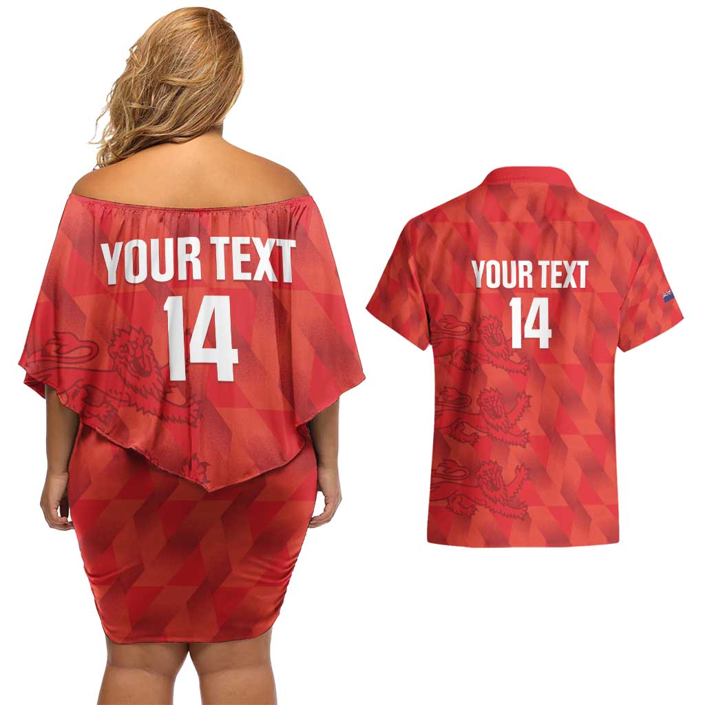 Custom Cayman Islands Football Couples Matching Off Shoulder Short Dress and Hawaiian Shirt 2025 Go Champions