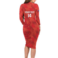 Custom Cayman Islands Football Long Sleeve Bodycon Dress 2025 Go Champions - Wonder Print Shop