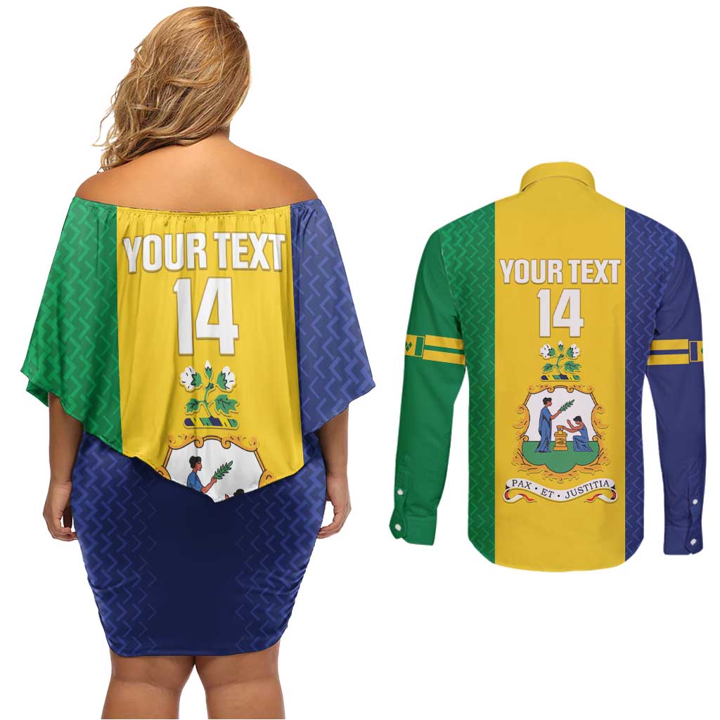 Custom Saint Vincent and the Grenadines Football Couples Matching Off Shoulder Short Dress and Long Sleeve Button Shirt Go Champions Vincy Heat