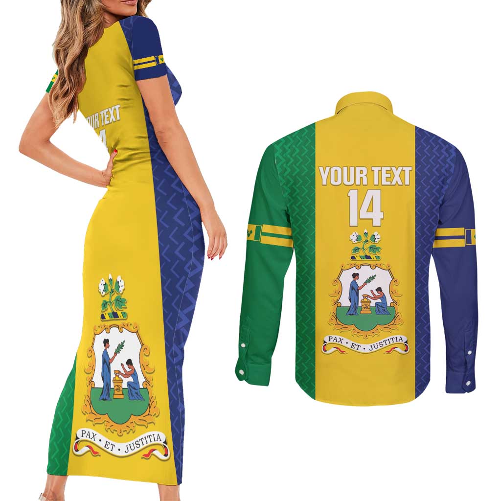 Custom Saint Vincent and the Grenadines Football Couples Matching Short Sleeve Bodycon Dress and Long Sleeve Button Shirt Go Champions Vincy Heat
