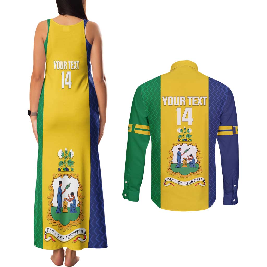 Custom Saint Vincent and the Grenadines Football Couples Matching Tank Maxi Dress and Long Sleeve Button Shirt Go Champions Vincy Heat