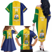 Custom Saint Vincent and the Grenadines Football Family Matching Off The Shoulder Long Sleeve Dress and Hawaiian Shirt Go Champions Vincy Heat