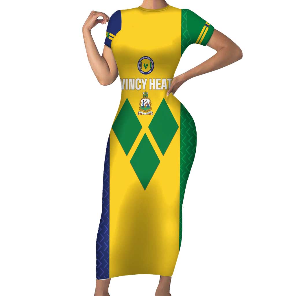 Custom Saint Vincent and the Grenadines Football Family Matching Short Sleeve Bodycon Dress and Hawaiian Shirt Go Champions Vincy Heat - Wonder Print Shop