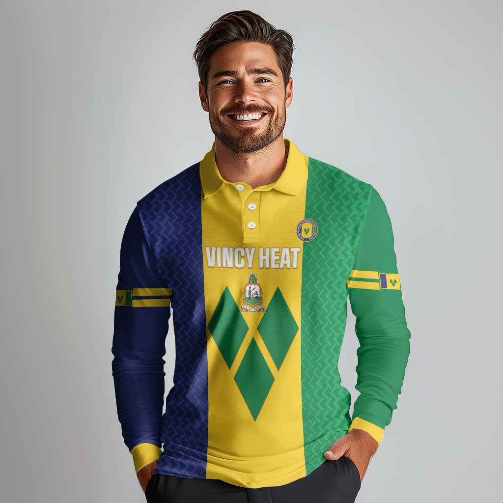 Custom Saint Vincent and the Grenadines Football Long Sleeve Polo Shirt Go Champions Vincy Heat - Wonder Print Shop