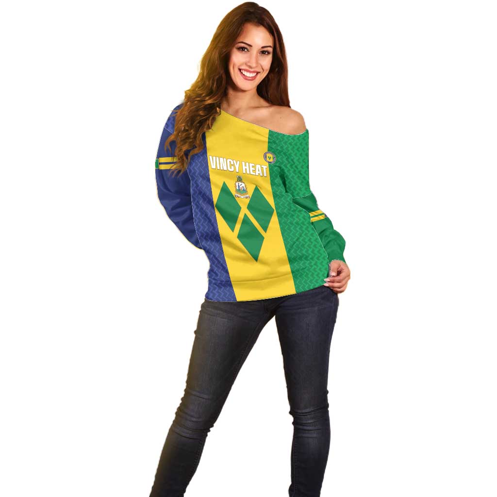 Custom Saint Vincent and the Grenadines Football Off Shoulder Sweater Go Champions Vincy Heat - Wonder Print Shop