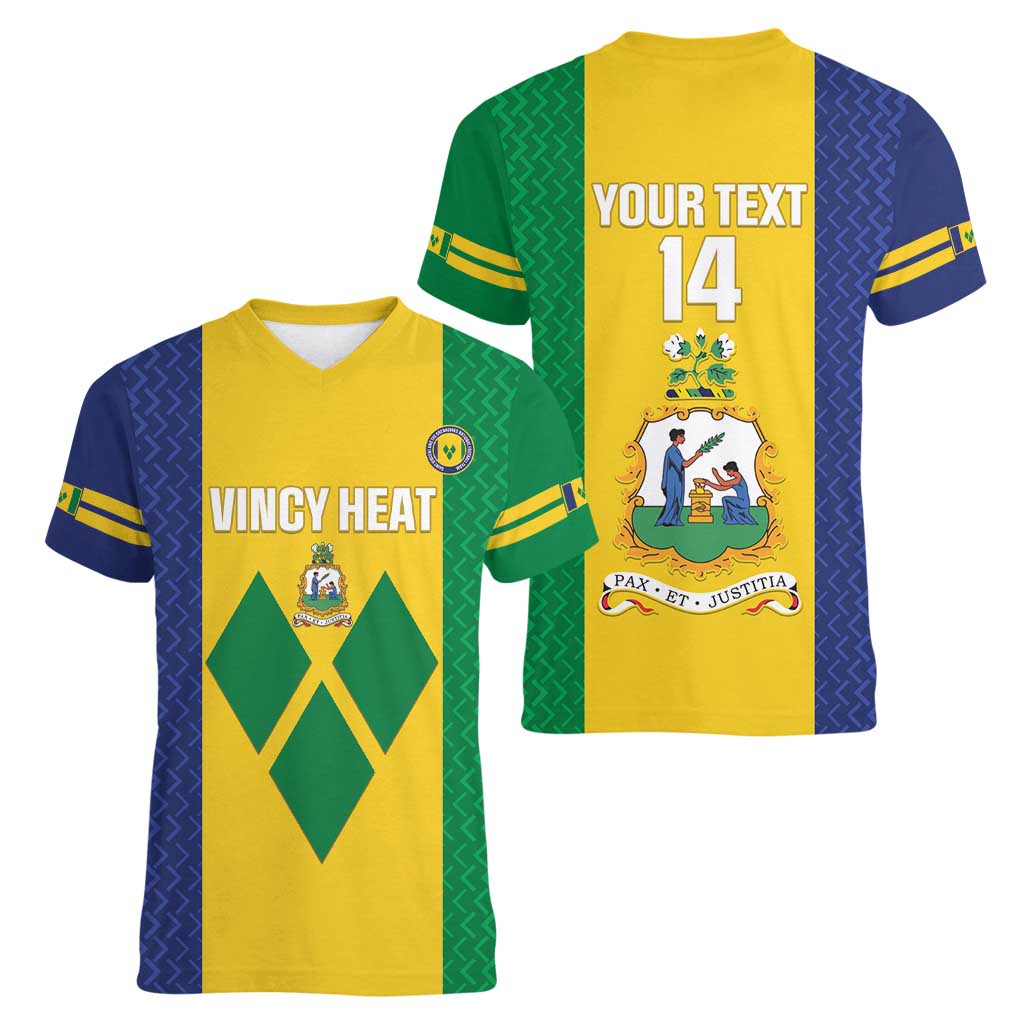 Custom Saint Vincent and the Grenadines Football Women V-Neck T-Shirt Go Champions Vincy Heat - Wonder Print Shop