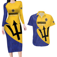 Custom Barbados Football Couples Matching Long Sleeve Bodycon Dress and Hawaiian Shirt Go Champions Bajan Tridents