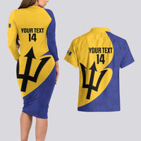 Custom Barbados Football Couples Matching Long Sleeve Bodycon Dress and Hawaiian Shirt Go Champions Bajan Tridents