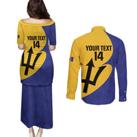 Custom Barbados Football Couples Matching Puletasi and Long Sleeve Button Shirt Go Champions Bajan Tridents