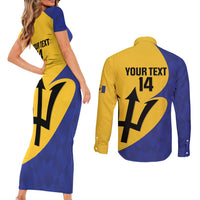 Custom Barbados Football Couples Matching Short Sleeve Bodycon Dress and Long Sleeve Button Shirt Go Champions Bajan Tridents