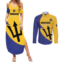 Custom Barbados Football Couples Matching Summer Maxi Dress and Long Sleeve Button Shirt Go Champions Bajan Tridents