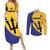 Custom Barbados Football Couples Matching Summer Maxi Dress and Long Sleeve Button Shirt Go Champions Bajan Tridents
