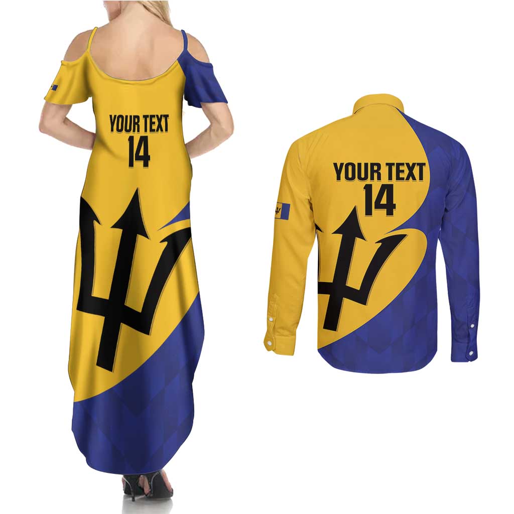 Custom Barbados Football Couples Matching Summer Maxi Dress and Long Sleeve Button Shirt Go Champions Bajan Tridents