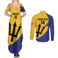 Custom Barbados Football Couples Matching Summer Maxi Dress and Long Sleeve Button Shirt Go Champions Bajan Tridents