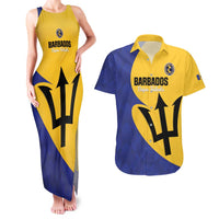 Custom Barbados Football Couples Matching Tank Maxi Dress and Hawaiian Shirt Go Champions Bajan Tridents