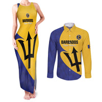 Custom Barbados Football Couples Matching Tank Maxi Dress and Long Sleeve Button Shirt Go Champions Bajan Tridents