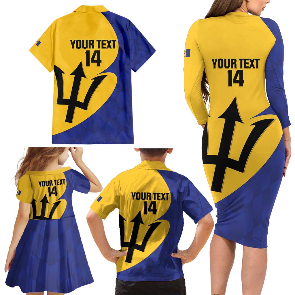 Custom Barbados Football Family Matching Long Sleeve Bodycon Dress and Hawaiian Shirt Go Champions Bajan Tridents - Wonder Print Shop