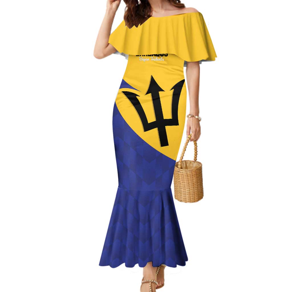 Custom Barbados Football Family Matching Mermaid Dress and Hawaiian Shirt Go Champions Bajan Tridents - Wonder Print Shop