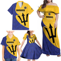 Custom Barbados Football Family Matching Off Shoulder Maxi Dress and Hawaiian Shirt Go Champions Bajan Tridents - Wonder Print Shop