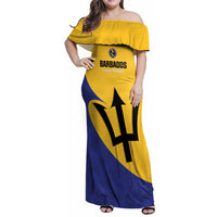Custom Barbados Football Family Matching Off Shoulder Maxi Dress and Hawaiian Shirt Go Champions Bajan Tridents - Wonder Print Shop