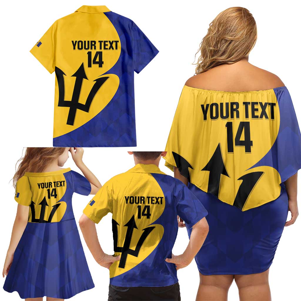 Custom Barbados Football Family Matching Off Shoulder Short Dress and Hawaiian Shirt Go Champions Bajan Tridents - Wonder Print Shop