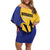 Custom Barbados Football Family Matching Off Shoulder Short Dress and Hawaiian Shirt Go Champions Bajan Tridents - Wonder Print Shop