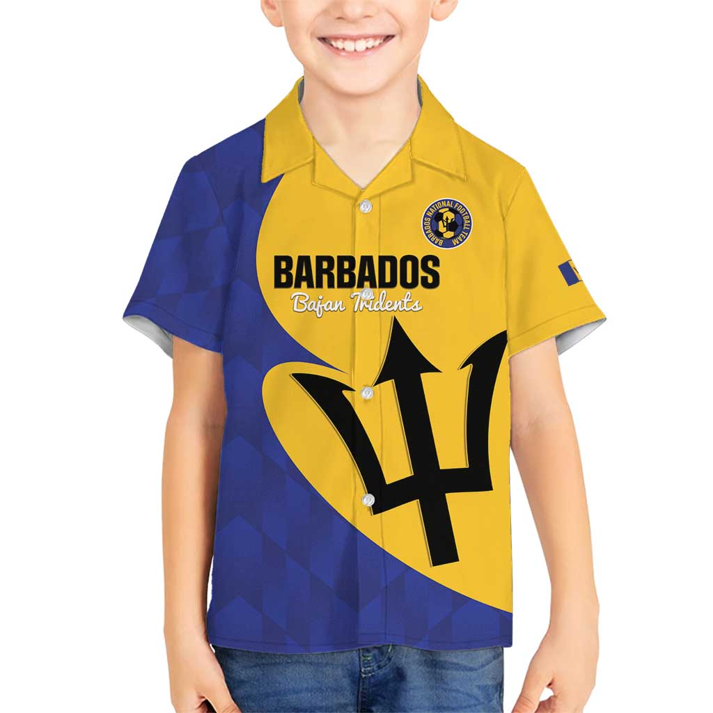 Custom Barbados Football Family Matching Off Shoulder Short Dress and Hawaiian Shirt Go Champions Bajan Tridents - Wonder Print Shop
