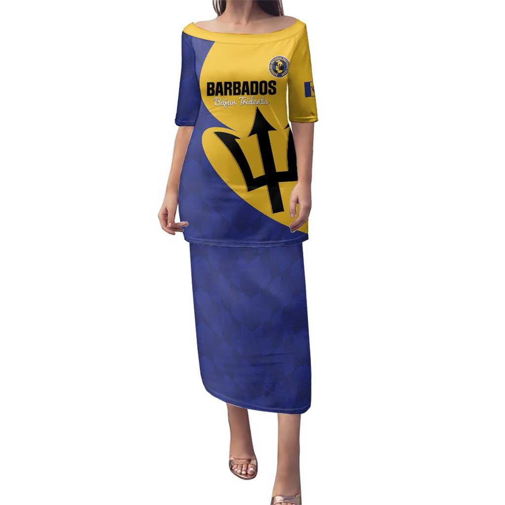 Custom Barbados Football Family Matching Puletasi and Hawaiian Shirt Go Champions Bajan Tridents