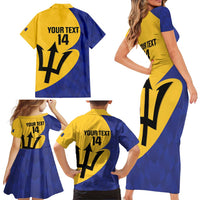 Custom Barbados Football Family Matching Short Sleeve Bodycon Dress and Hawaiian Shirt Go Champions Bajan Tridents - Wonder Print Shop