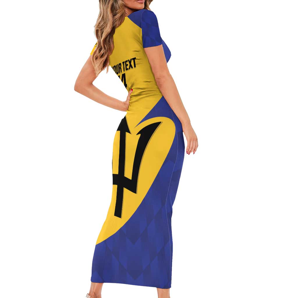 Custom Barbados Football Family Matching Short Sleeve Bodycon Dress and Hawaiian Shirt Go Champions Bajan Tridents - Wonder Print Shop