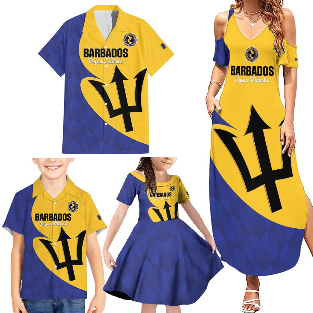 Custom Barbados Football Family Matching Summer Maxi Dress and Hawaiian Shirt Go Champions Bajan Tridents - Wonder Print Shop