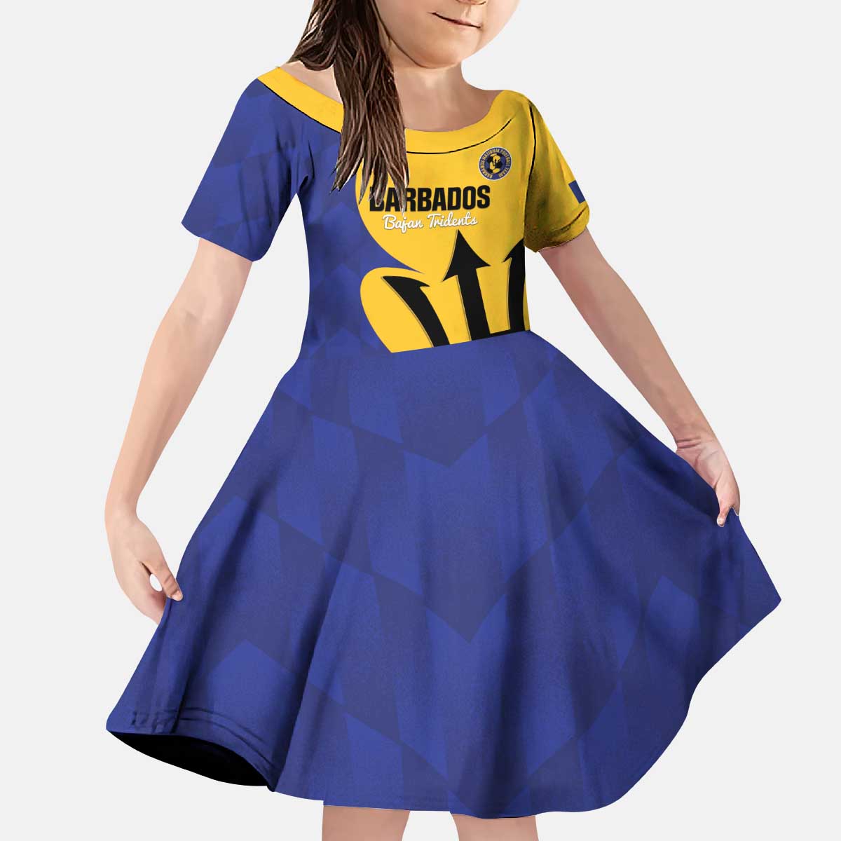 Custom Barbados Football Kid Short Sleeve Dress Go Champions Bajan Tridents - Wonder Print Shop