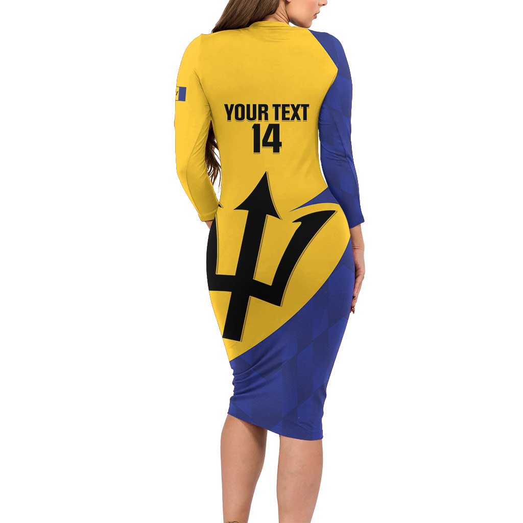 Custom Barbados Football Long Sleeve Bodycon Dress Go Champions Bajan Tridents - Wonder Print Shop