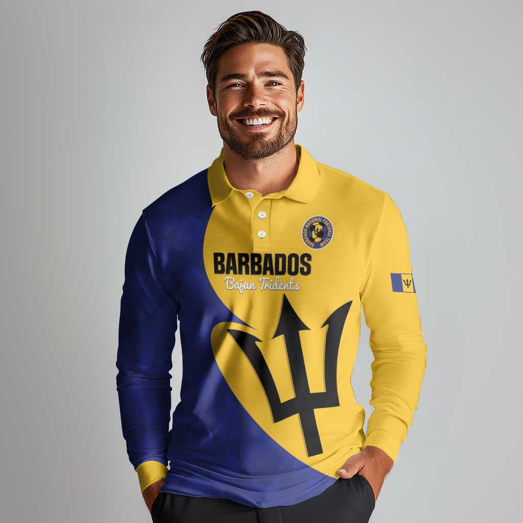 Custom Barbados Football Long Sleeve Polo Shirt Go Champions Bajan Tridents - Wonder Print Shop