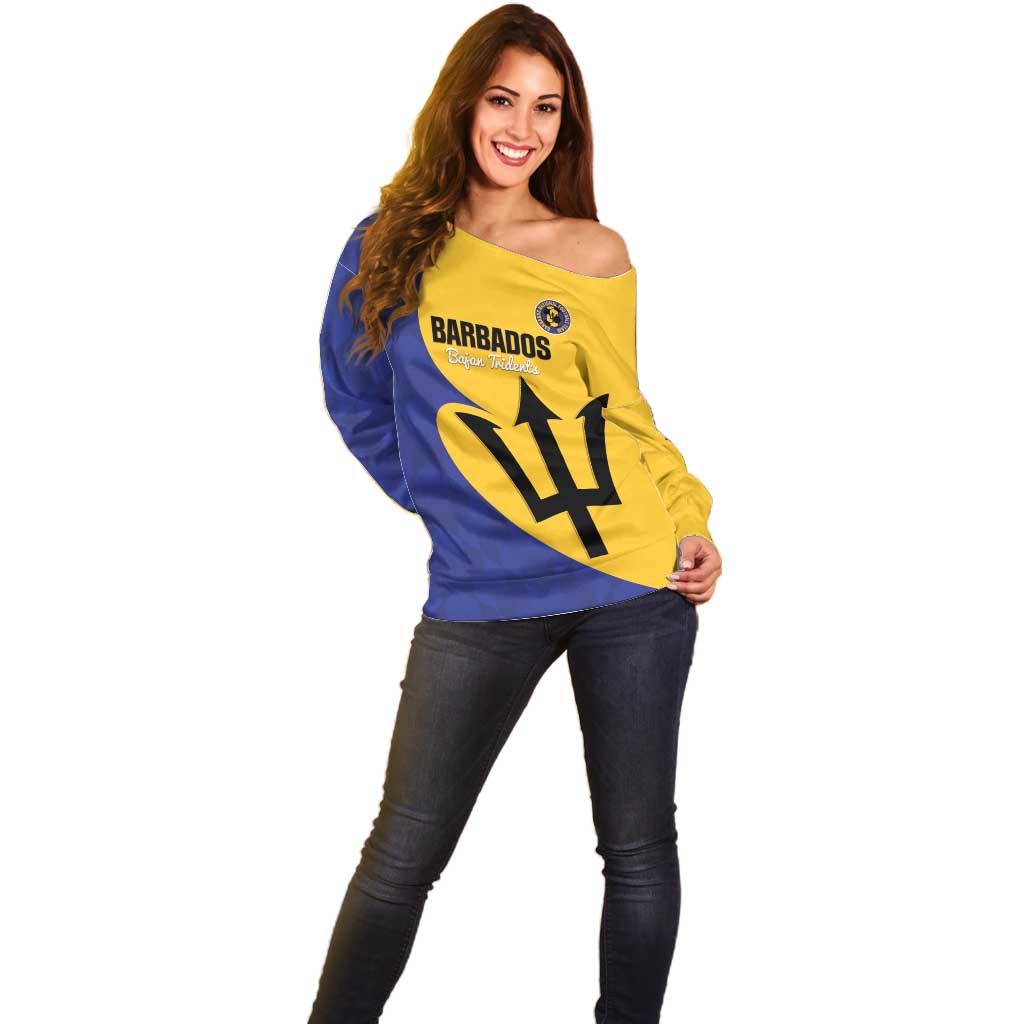 Custom Barbados Football Off Shoulder Sweater Go Champions Bajan Tridents - Wonder Print Shop