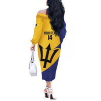 Custom Barbados Football Off The Shoulder Long Sleeve Dress Go Champions Bajan Tridents - Wonder Print Shop